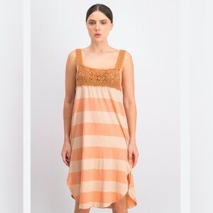 Free People We The Free Sayulita Combo Knit Dress Striped Orange Tan Sz Medium